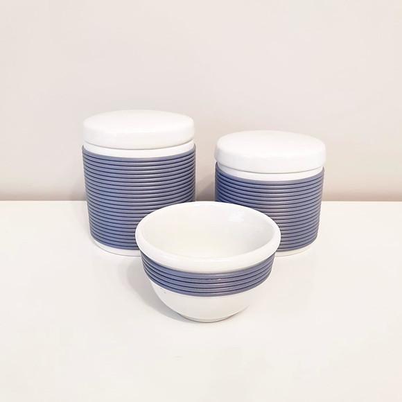 Kit Higiene Bebê 3 Peças Porcelana com Alinhavado Azul Jeans