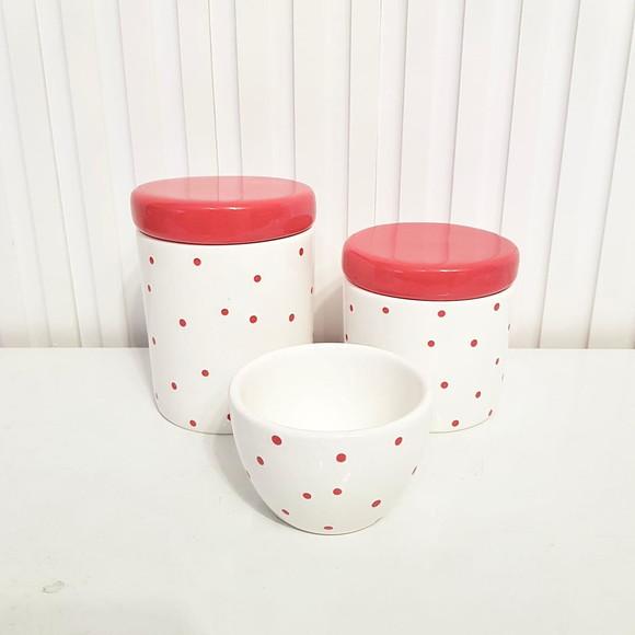 Kit Higiene Bebê 3 Peças Poás Vermelhos - Tampa Cerâmica