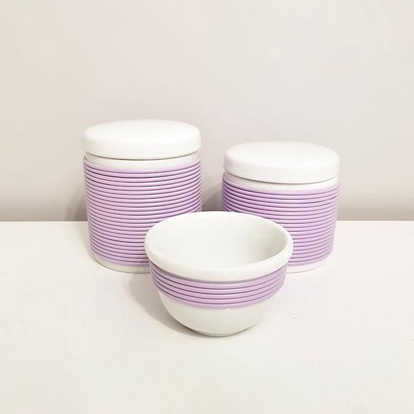 Kit Higiene Bebê 3 Peças Porcelana com Alinhavado Lilás