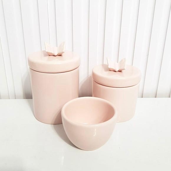 Kit Higiene Bebê 3 Peças Rosa Rosé com Aplique Borboleta