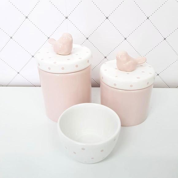 Kit Higiene Bebê 3 Peças Rosé e Poás - Aplique Passarinho