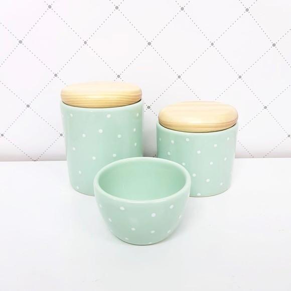 Kit Higiene Bebê 3 Peças Verde Bebê Poás Brancos - Pinus