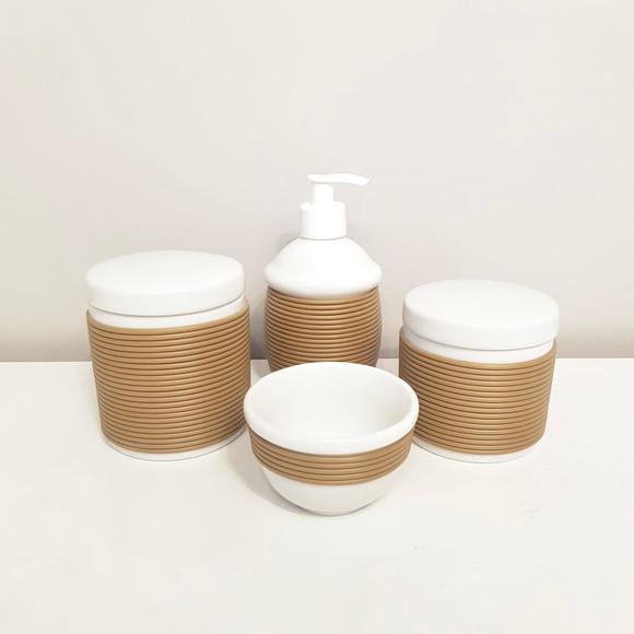 Kit Higiene Bebê 4 Pçs Porcelana Alinhavado Marrom Caramelo