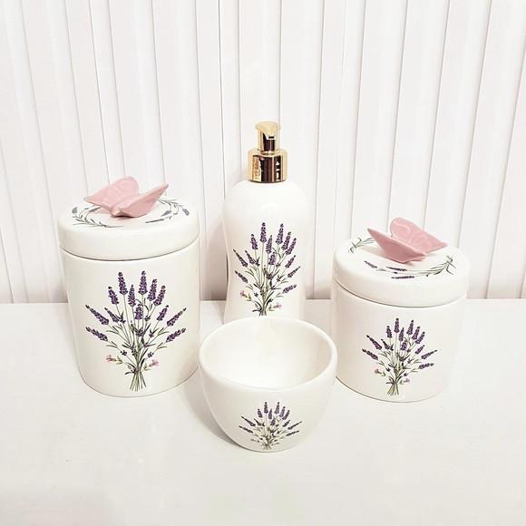 Kit Higiene Bebê 4 Pçs Lavanda - Tampa Estampada c/ Aplique