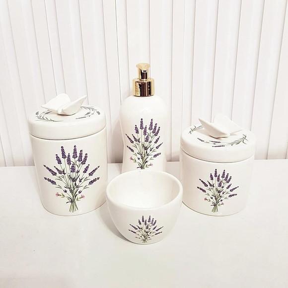 Kit Higiene Bebê 4 Pçs Lavanda - Tampa Estampada c/ Aplique