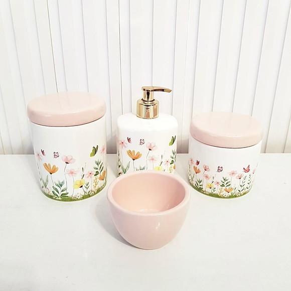 Kit Higiene Bebê 4 Peças Jardim Encantado Floral Rosa Rosé