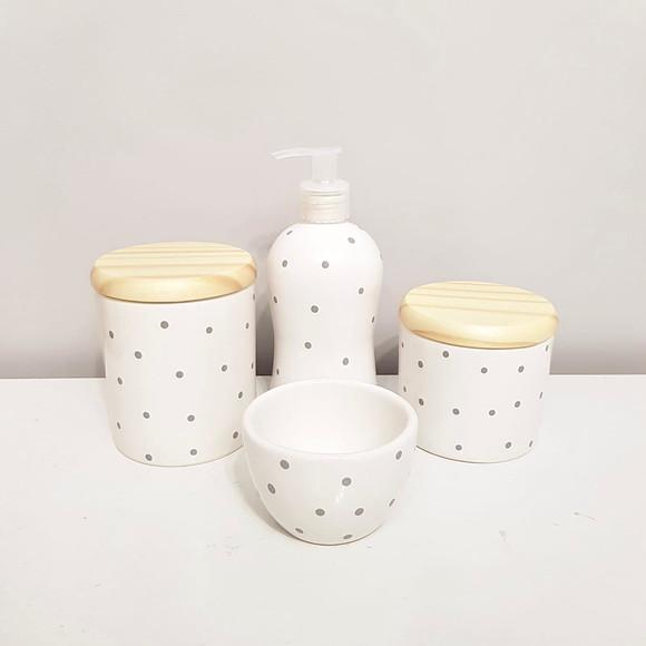 Kit Higiene Bebê 4 Peças Poás Cinzas Tampa Pinus