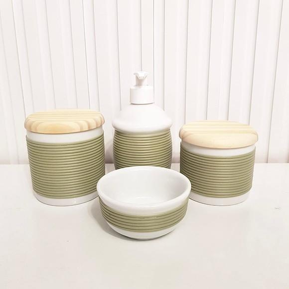 Kit Higiene Bebê 4 Peças Porcelana Alinhavado Oliva Pinus