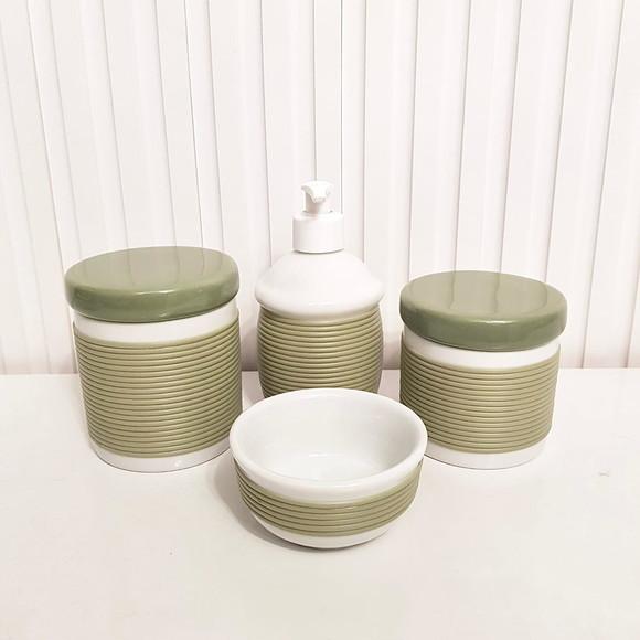 Kit Higiene Bebê 4 Peças Porcelana Alinhavado - Verde Oliva