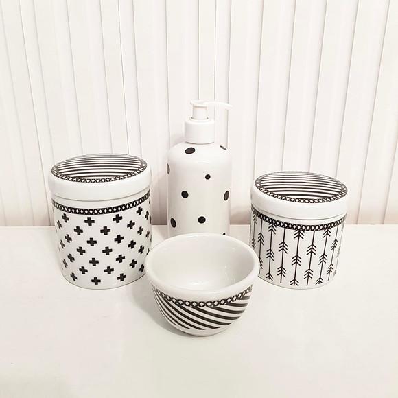 Kit Higiene Bebê 4 Peças Porcelana Geométrico Escandinavo
