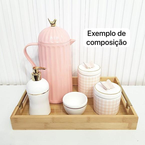 Kit Higiene Bebê 4 Peças Xadrez Vichy Rosa c/ Filete Dourado