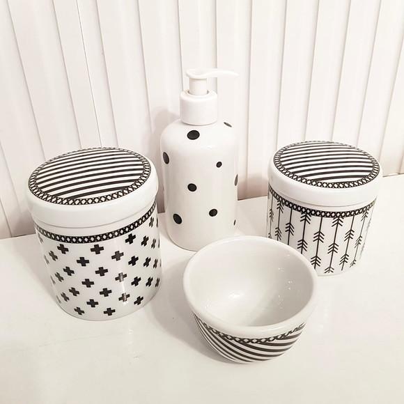 Kit Higiene Bebê 4 Peças Porcelana Geométrico Escandinavo