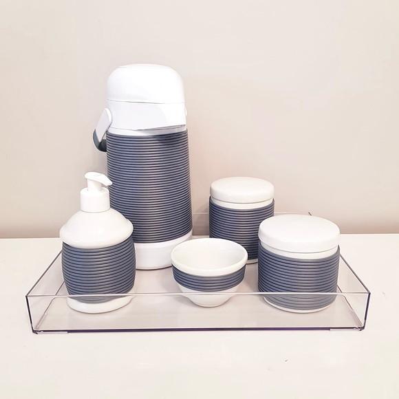 Kit Higiene Bebê 4 Peças Porcelana com Alinhavado Azul Jeans