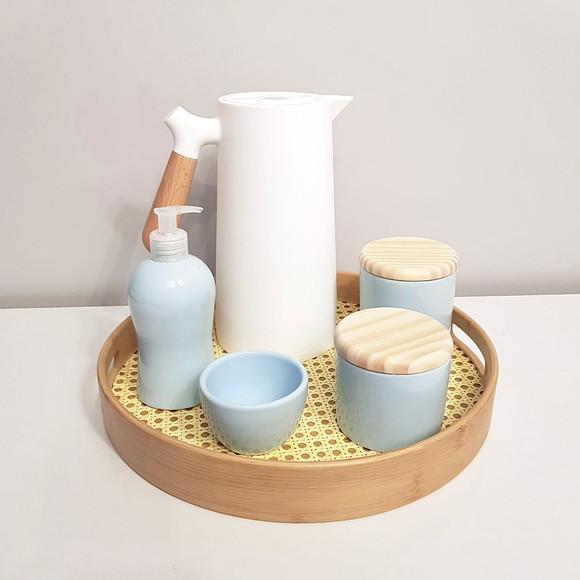 Kit Higiene Bebê Azul Antigo e Branco - Bandeja Palhinha