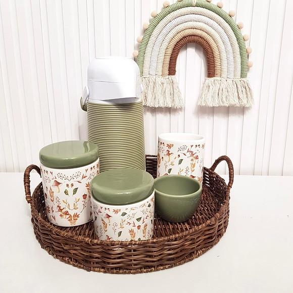 Kit Higiene Bebê Bosque Cogumelo Verde Militar Oliva
