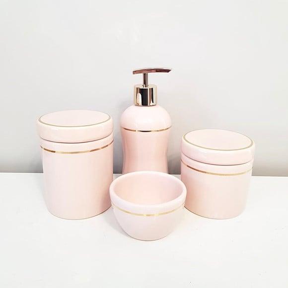 Kit Higiene Bebê Cerâmica Rosé com Filete Dourado - 4 Peças