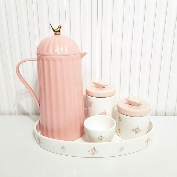 Kit Higiene Bebê Floral Branco e Rosa - Térmica Bird Rosa