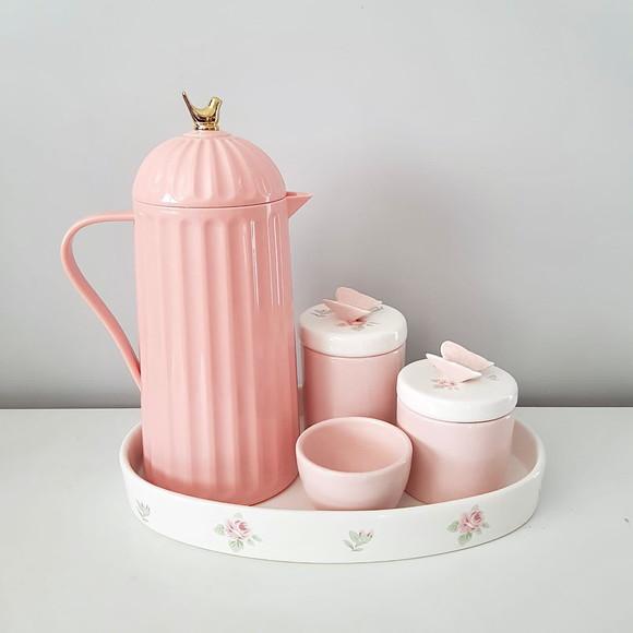 Kit Higiene Bebê Floral Branco e Rosa Rosé - Térmica Bird