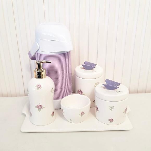 Kit Higiene Bebê Floral Lilás Borboleta - Reta + Alinhav.