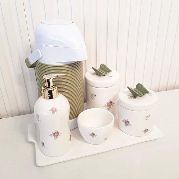 Kit Higiene Bebê Floral Lilás Borboleta - Reta + Verde Oliva