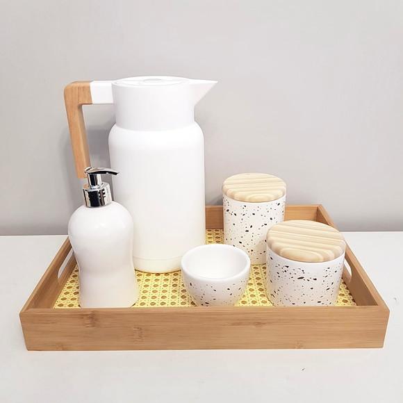 Kit Higiene Bebê Granilite Cinza e Branco - Bandeja Palhinha