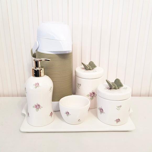 Kit Higiene Bebê Floral Lilás Borboleta - Reta + Verde Oliva