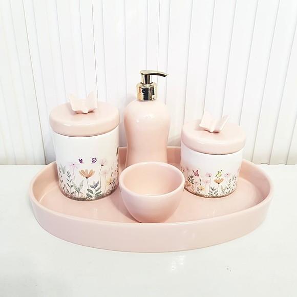 Kit Higiene Bebê Jardim Encantado Borboleta Rosé - Oval