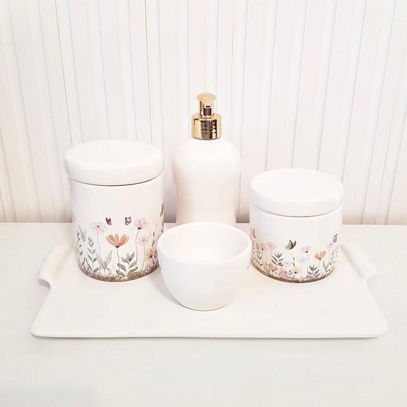 Kit Higiene Bebê Jardim Encantado Floral Branco + Reta
