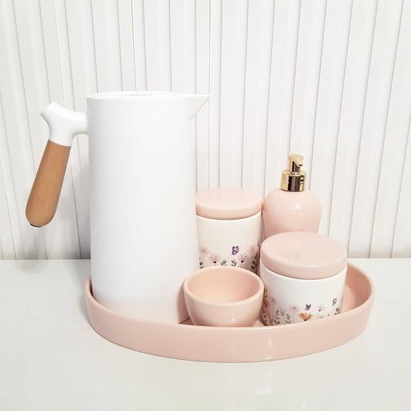 Kit Higiene Bebê Jardim Encantado Floral Rosa - Bandeja Oval