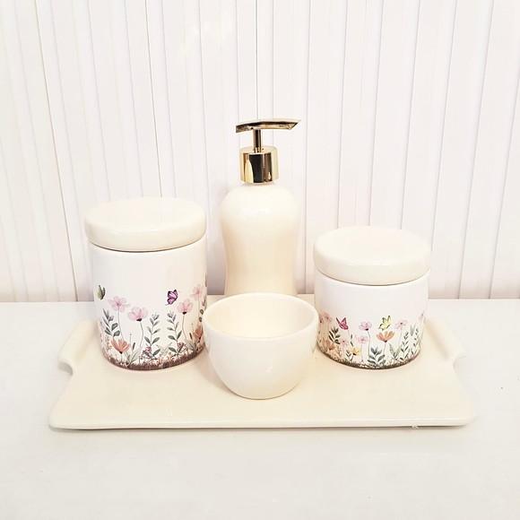 Kit Higiene Bebê Jardim Encantado Floral Creme + Reta
