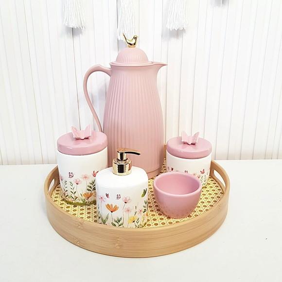 Kit Higiene Bebê Jardim Encantado Floral Rosa Bebê