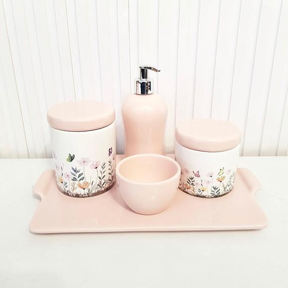Kit Higiene Bebê Jardim Encantado Floral Rosé + Bandeja Reta