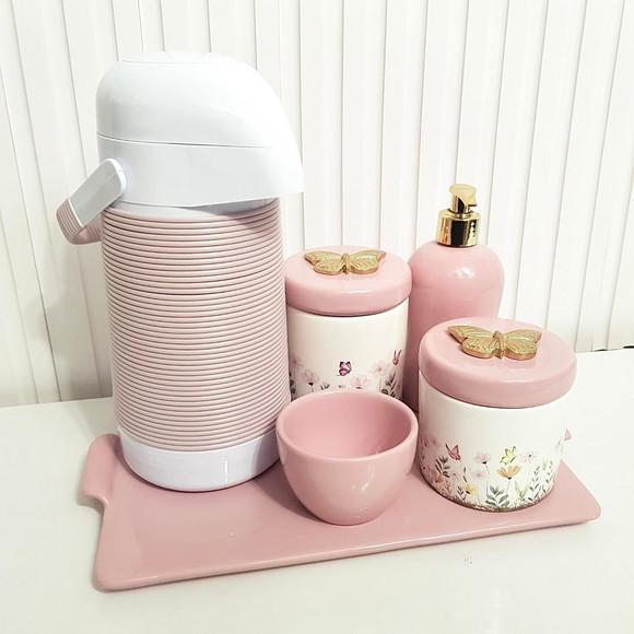 Kit Higiene Bebê Jardim Encantado Rosa - Reta + Alinhavada
