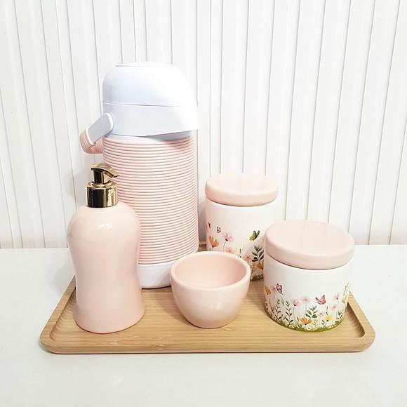 Kit Higiene Bebê Jardim Encantado Rosa Rosé - Alinhavada