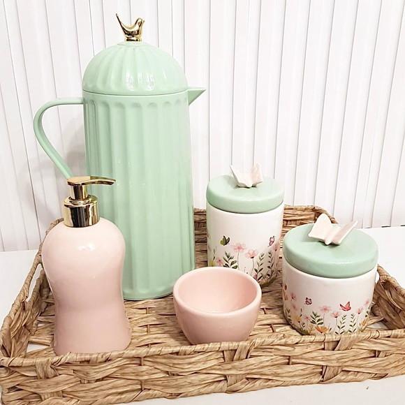 Kit Higiene Bebê Jardim Encantado Verde e Rosa Borboleta
