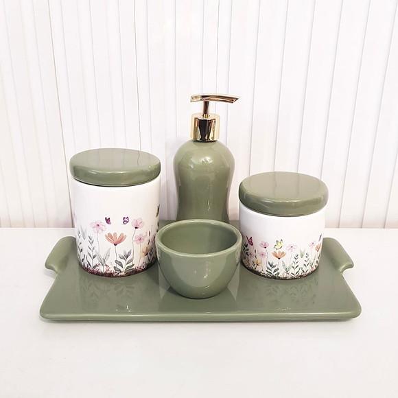 Kit Higiene Bebê Jardim Encantado Verde Militar/oliva + Reta