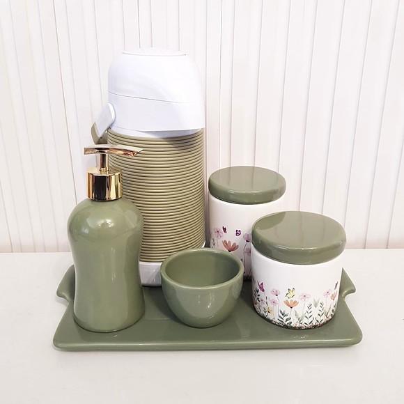 Kit Higiene Bebê Jardim Encantado Verde Militar / Oliva Reta