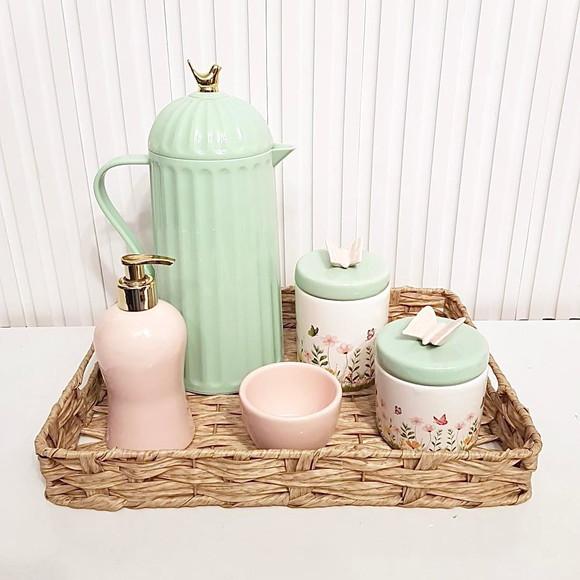 Kit Higiene Bebê Jardim Encantado Verde e Rosa Borboleta