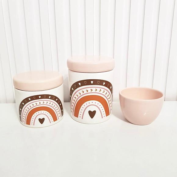 Kit Higiene Bebê Menina 3 Peças Arco-íris Boho Marrom + Rosé