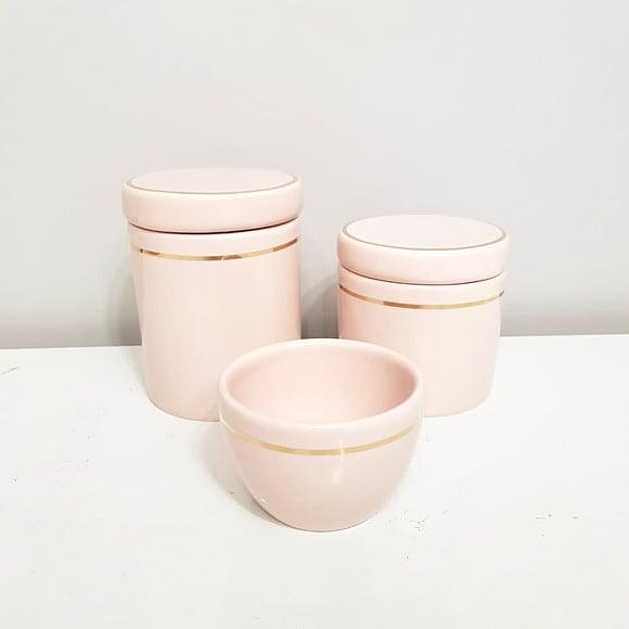 Kit Higiene Bebê Menina 3 Peças Rosé com Filete Dourado