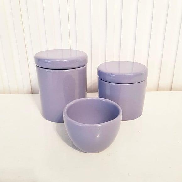 Kit Higiene Bebê Menina 3 Peças Lilás Lavanda Tampa Cerâmica