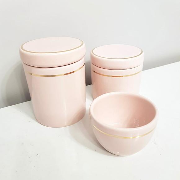 Kit Higiene Bebê Menina 3 Peças Rosé com Filete Dourado
