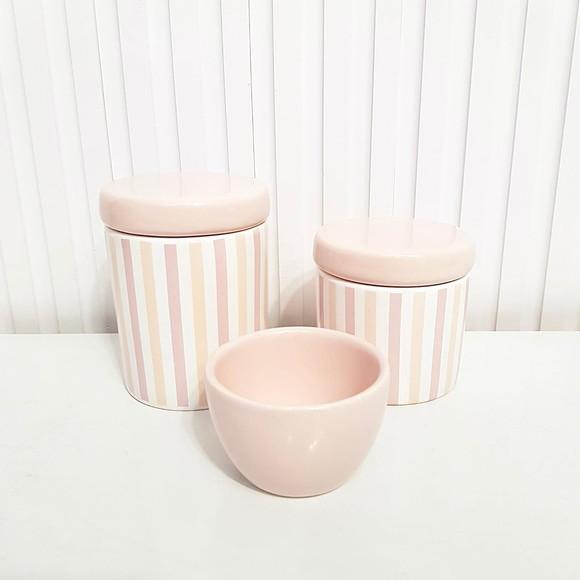 Kit Higiene Bebê Menina 3 Peças Listras Rosa Rosé