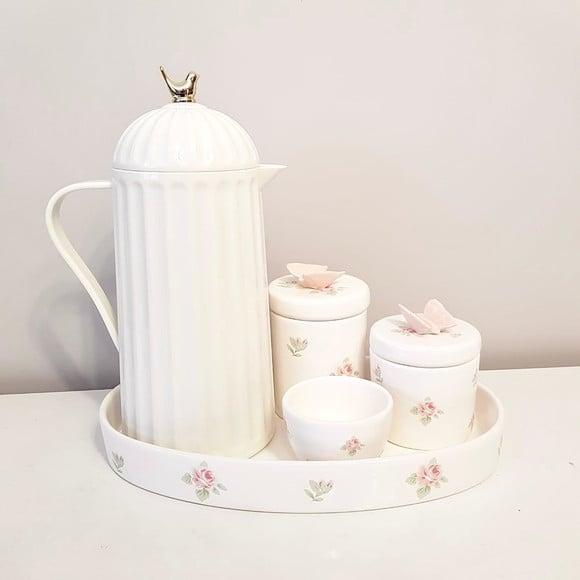 Kit Higiene Bebê Menina Floral Branco e Rosa - Térmica Bird