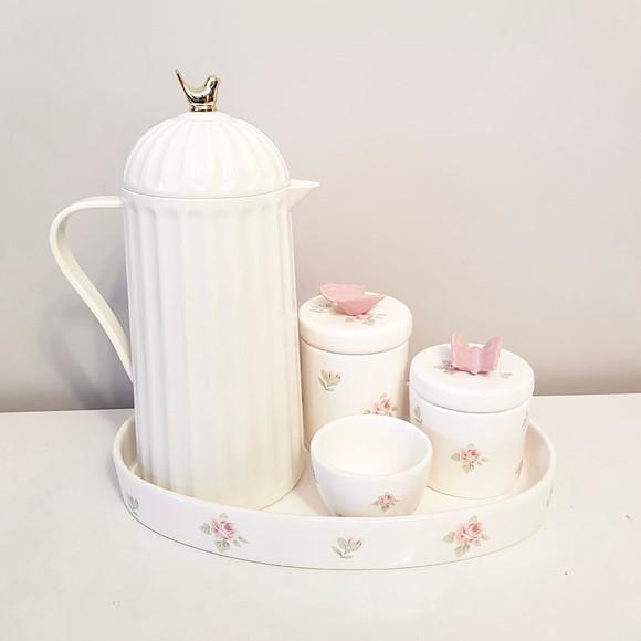 Kit Higiene Bebê Menina Floral Branco e Rosa - Térmica Bird