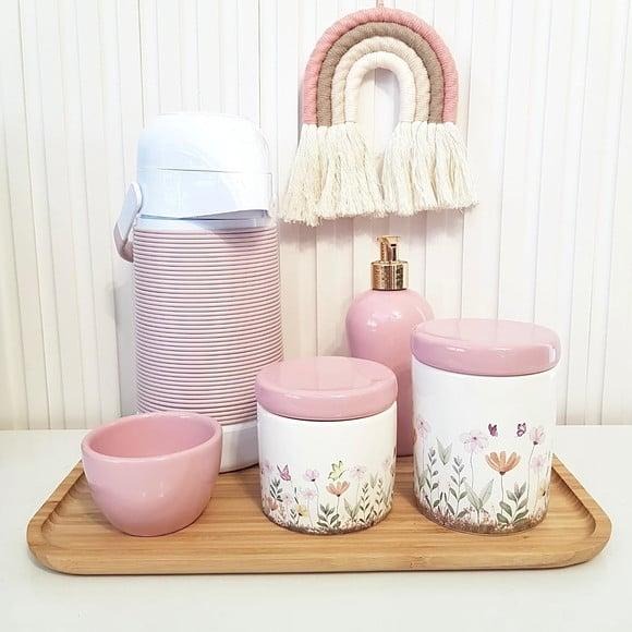 Kit Higiene Bebê Menina Jardim Encantado Floral Rosa Bebê