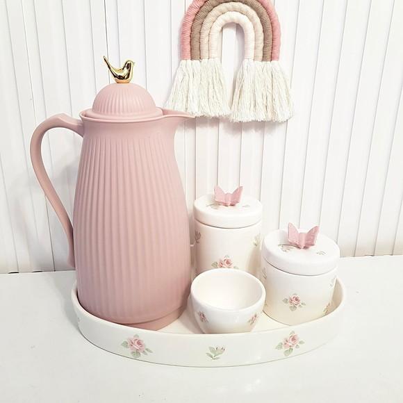 Kit Higiene Bebê Menina Floral Branco e Rosa - Térmica Mazar