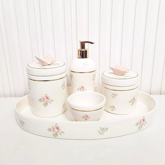 Kit Higiene Bebê Menina Oval Floral Filete Ouro + Borboleta
