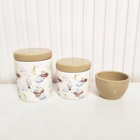Kit Higiene Bebê Menino 3 Peças Aviador Balão Cáqui