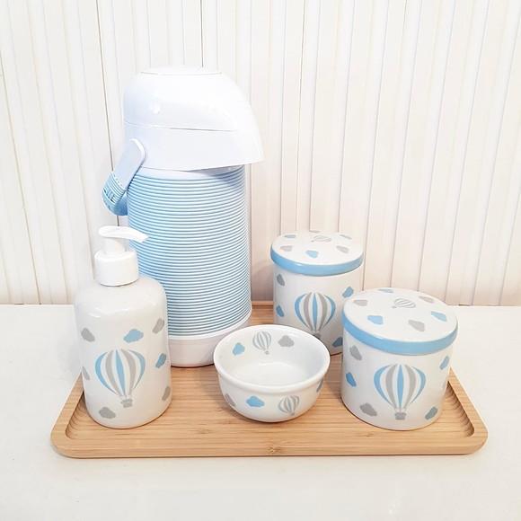 Kit Higiene Bebê Menino 23x33cm Balão Azul Bebê e Branco